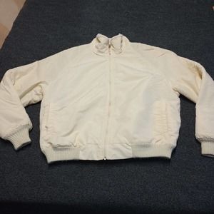 Vintage Eddie Bauer Coat Women Large White Full Zip Fleece‎ Lined Casual Jacket